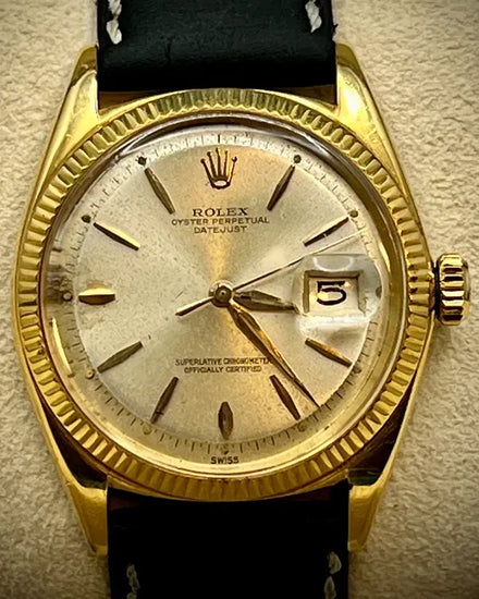 Rolex Datejust 36MM Silver "Pie Pan" Dial Aftermarket Leather Strap (1601)