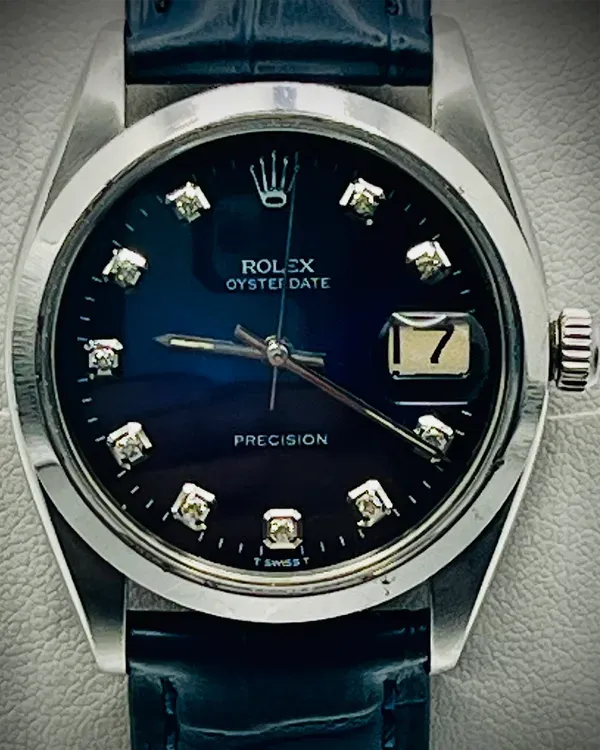 (SR) Rolex Oyster Precision Date 34MM Blue Dial Aftermarket Leather Strap (6694)