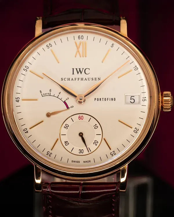 2016 IWC Schaffhausen Portofino 8 Days 18KT Gold 45MM Silver Dial Leather Strap (IW510107)
