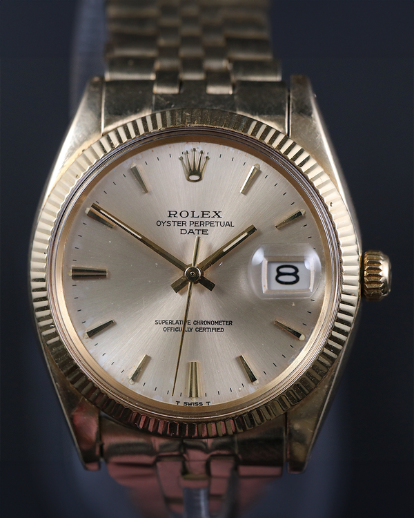 1968 (1.7 Mill Serial) Rolex Oyster Perpetual Date 34MM Silver Dial Yellow Gold Jubilee Bracelet (1503)