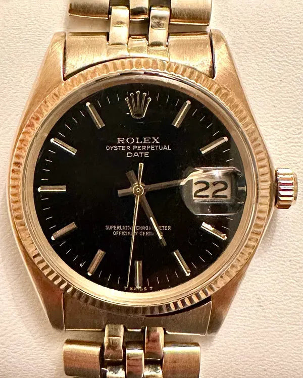 Rolex Oyster Perpetual Date 34MM Black Dial Yellow Gold Jubilee Bracelet (1512)