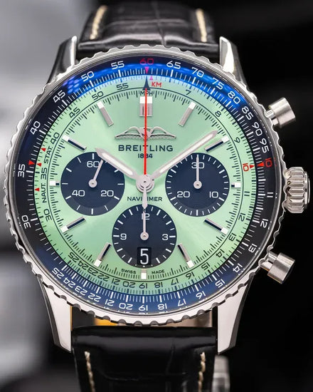 2023 Breitling Navitimer B01 43MM Mint Green Dial Leather Strap (AB0138241L1P1)