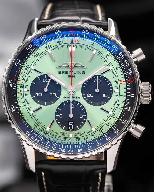 2023 Breitling Navitimer B01 43MM Mint Green Dial Leather Strap (AB0138241L1P1)