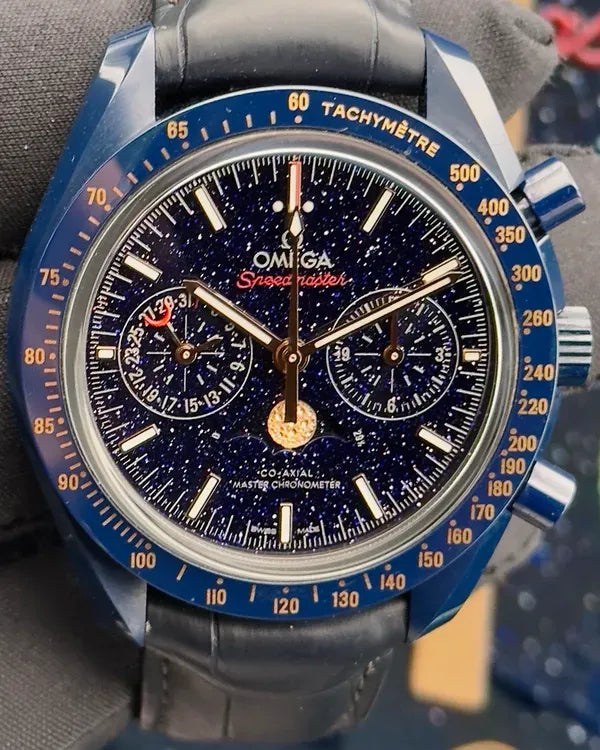 2023 Omega Speedmaster Moonphase "Blue Side of the Moon" 44.25MM Aventurine Dial Leather Strap (304.93.44.52.03.002)