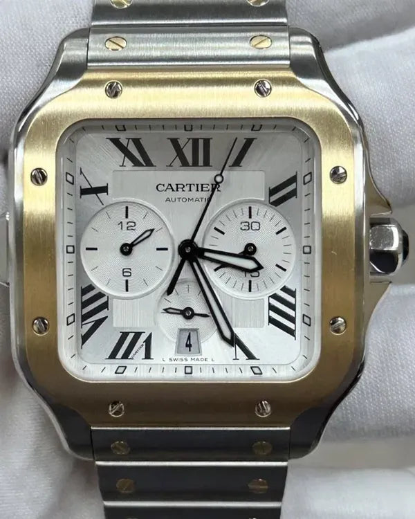 Cartier Santos De Cartier XL Chronograph 43.3MM Silver Dial Two-Tone Bracelet (W2SA0008)