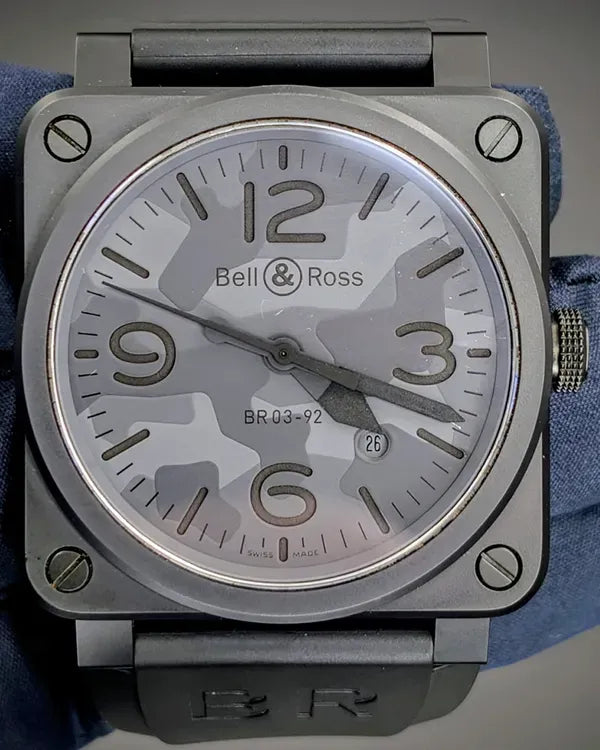 Bell & Ross BR 03 92 "Black Camo" 42MM Grey Dial Rubber Strap (BR0392-CAMO-CE/SRB)