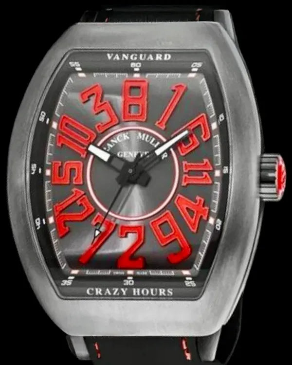 Franck Muller Vanguard "Crazy Hours" 45MM Black Dial Leather Strap (V 45 CH TT BR ER)