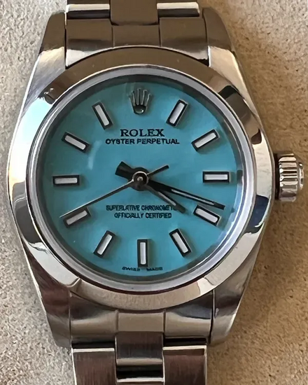 Rolex Oyster Perpetual 24MM Aftermarket "Tiffany" Blue Dial Oyster Bracelet (76080)