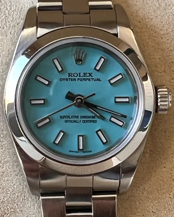 Rolex Oyster Perpetual 24MM Aftermarket "Tiffany" Blue Dial Oyster Bracelet (76080)