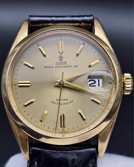 Tudor Prince Oysterdate 34MM Champagne Dial Aftermarket Leather Strap (7944)