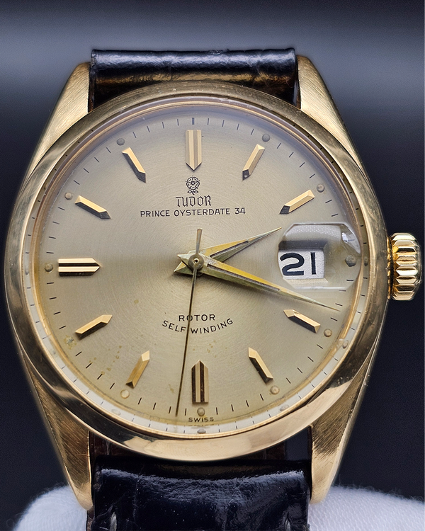 Tudor Prince Oysterdate 34MM Champagne Dial Aftermarket Leather Strap (7944)