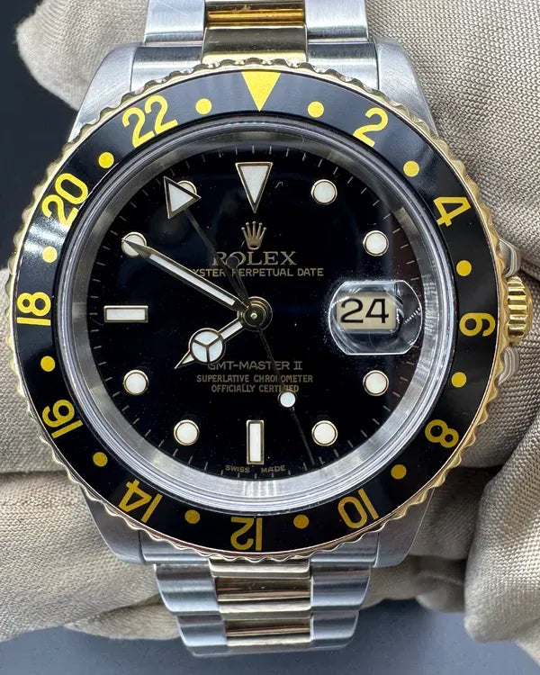 No Reserve - Rolex GMT-Master II 40MM Black Dial Two-Tone Oyster Bracelet (16713)