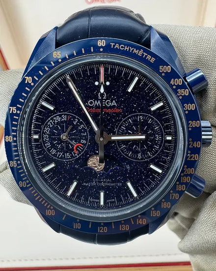 No Reserve - 2023 Omega Speedmaster Moonphase "Blue Side of the Moon" 44.25MM Aventurine Dial Leather Strap (304.93.44.52.03.002)