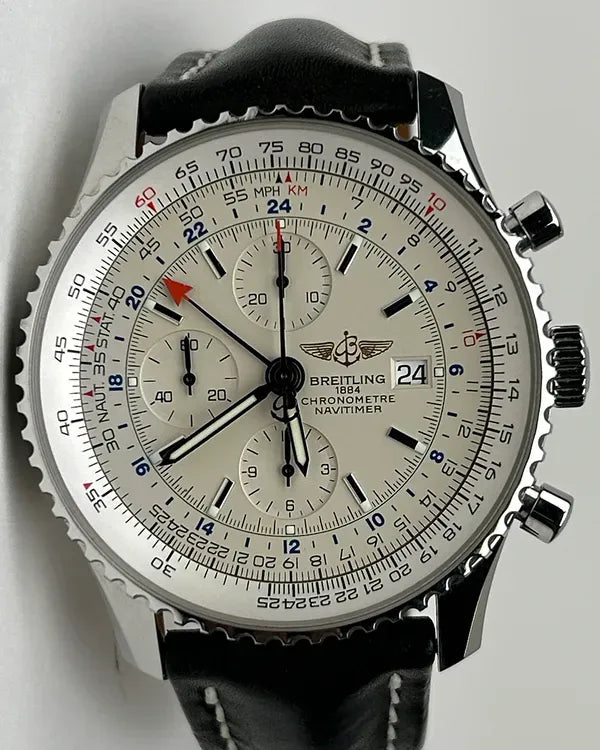 2010 Breitling Navitimer World 46MM Cream Dial Leather Strap (A2432212/G571)