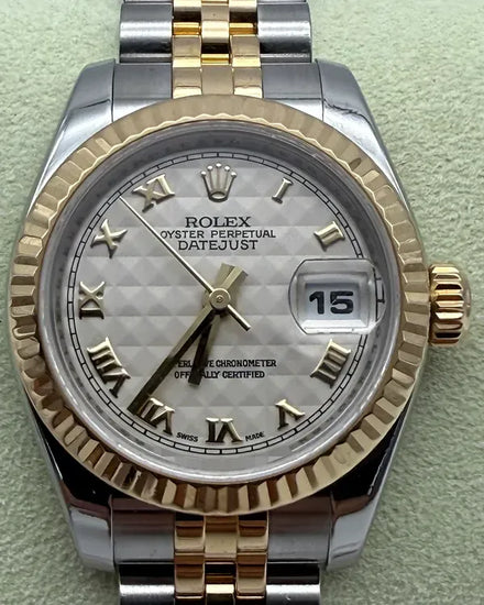 2007 Rolex Lady-Datejust 26MM Ivory "Pyramid" Dial Two-Tone Super Jubilee Bracelet (179173)