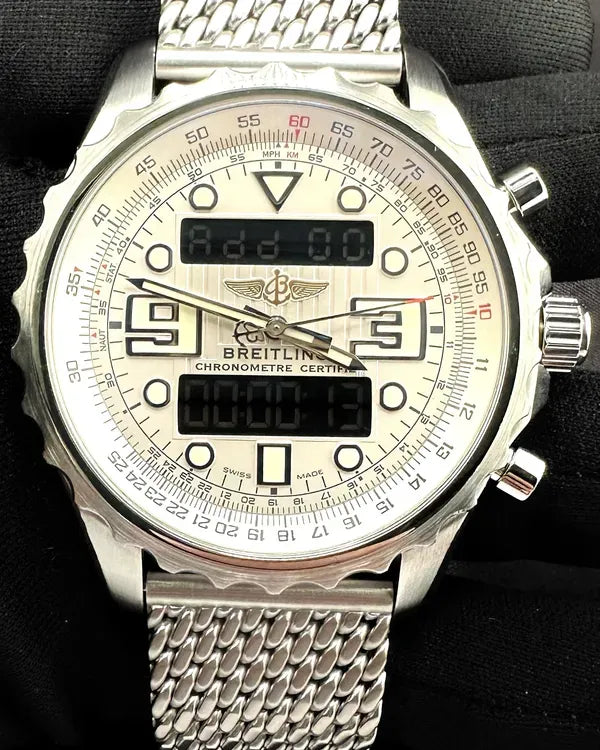 2010 Breitling Chronospace 48MM Quartz White Dial Steel Bracelet (A7836534/G705)