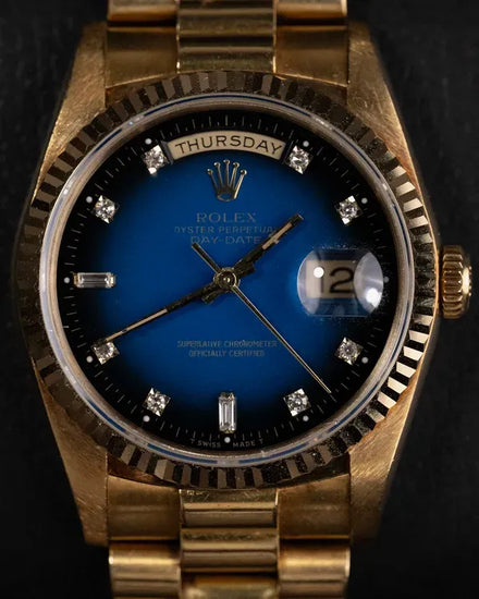 1991 (X Serial) Rolex Day-Date 36MM Blue "Ombré" Dial Yellow Gold President Bracelet (18238)