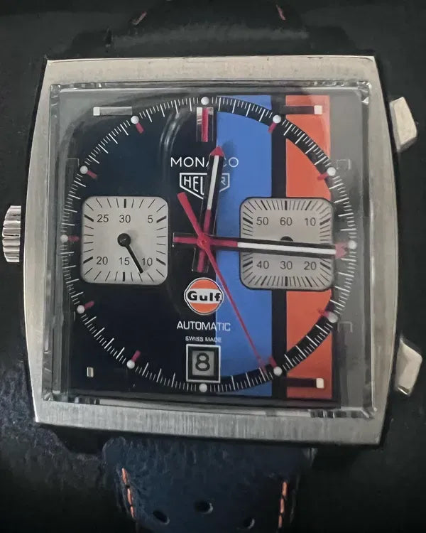 Tag Heuer Monaco Gulf 50th Anniversary Edition 39MM Blue Dial Leather Strap (CAW211R.FC6401)