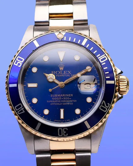 1993 (S Serial) Rolex Submariner "Bluesy" 40MM Blue Dial Two-Tone Oyster Bracelet (16613)