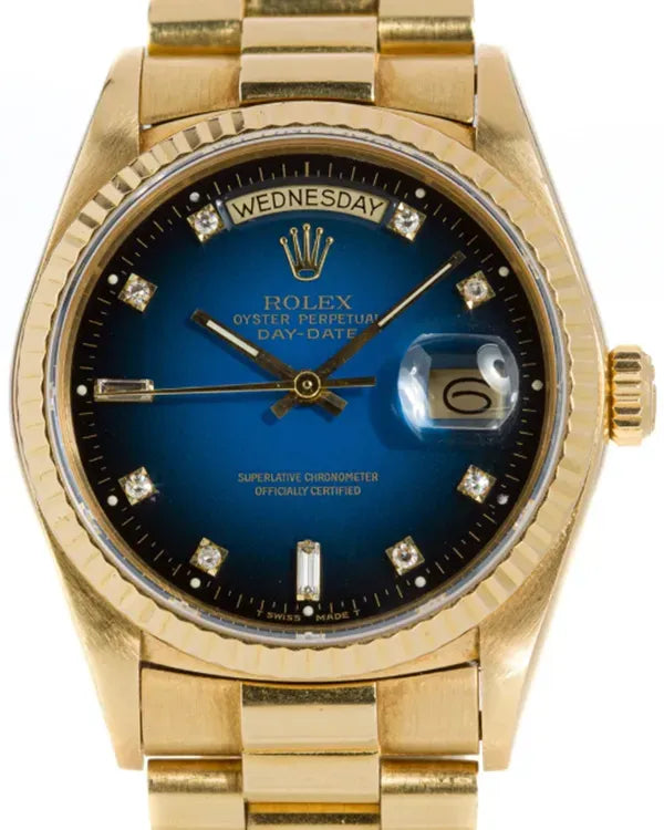 Rolex Day-Date 36MM Aftermarket Blue Dial Yellow Gold President Bracelet (18238)