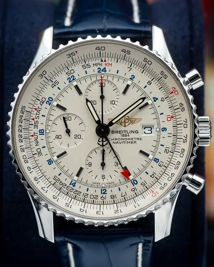 2018 Breitling Navitimer World 46MM Silver Dial Leather Strap (A2432212/G571)