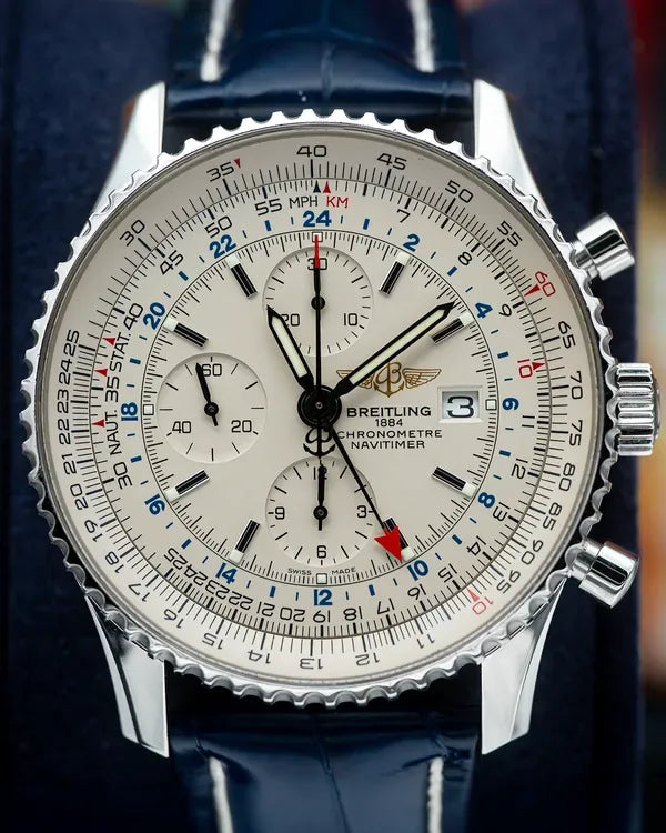 2018 Breitling Navitimer World 46MM White Dial Leather Strap (A2432212/G571)