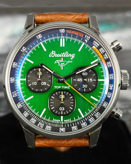 No Reserve - 2022 Breitling Top Time "Ford Mustang" 42MM Green Dial Leather Strap (A253101A1L1X1)