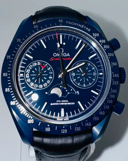 Omega Speedmaster Moonphase "Blue Side of the Moon" 44.25MM Blue Dial Leather Strap (304.93.44.52.03.001)