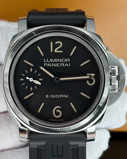 2021 Panerai Luminor Base 8 Giorni 44MM Black Dial Rubber Strap (PAM00915)