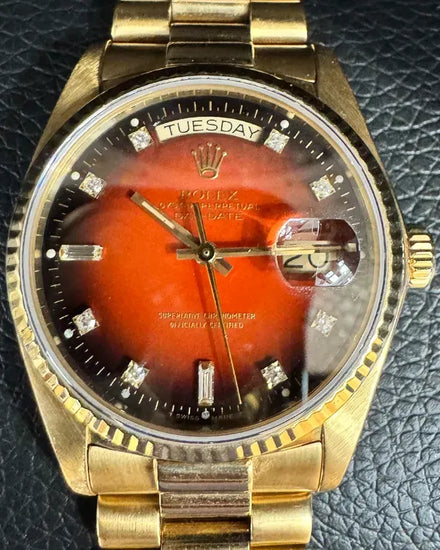 Rolex Day-Date 36MM Orange Dial Yellow Gold President Bracelet (18038)