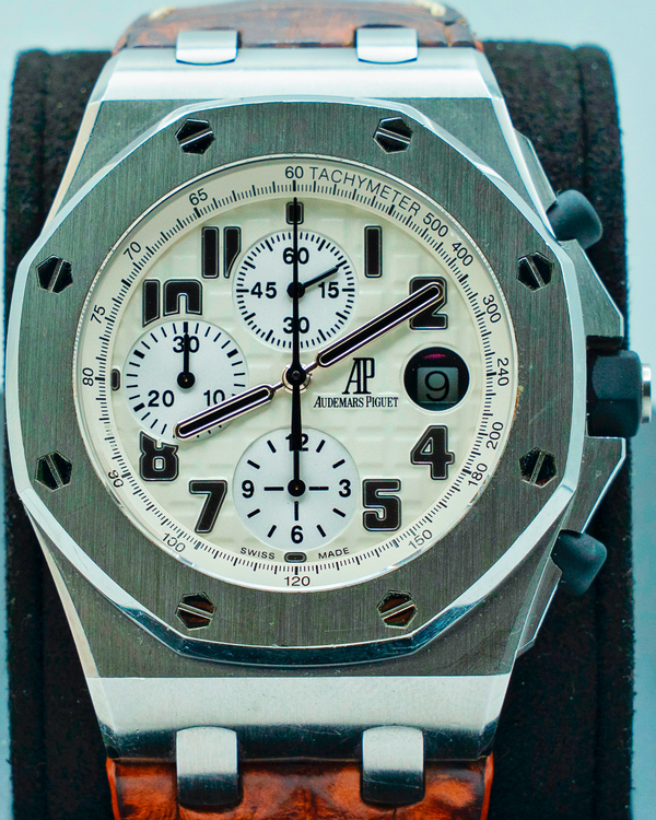 2014 Rare Discontinued Audemars Piguet Royal Oak Offshore "Safari" 42MM White Dial Leather Strap (26170ST.OO.D091CR.01)