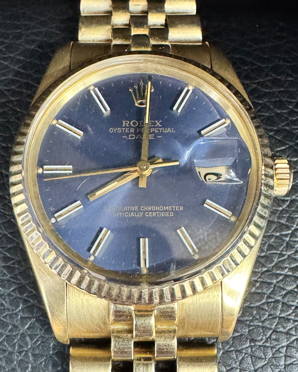 Rolex Oyster Perpetual Date 34MM Blue Dial Yellow Gold Bracelet (1503)