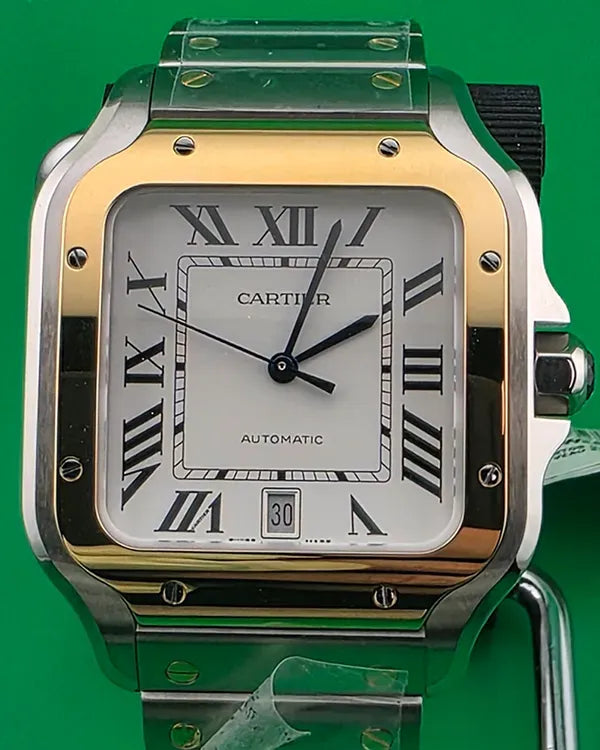 Cartier Santos De Cartier 39.8MM Silver Dial Two-Tone Bracelet (W2SA0009)