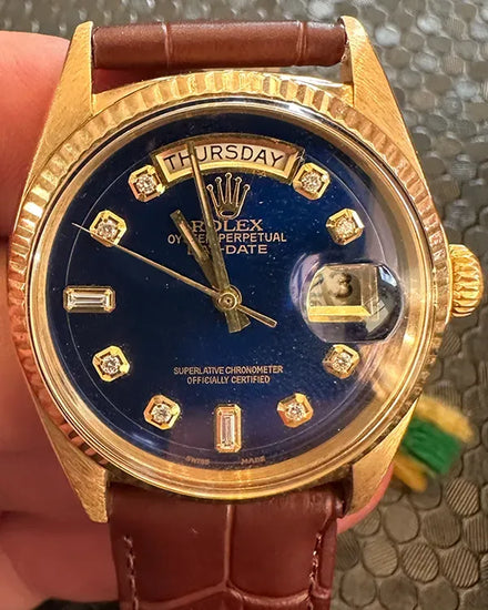 Rolex Day-Date 36MM Blue Dial Aftermarket Leather Strap (1803)