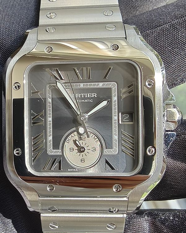 2024 Cartier Santos De Cartier Dual Time 40.2MM Grey Dial Steel Bracelet (WSSA0076)