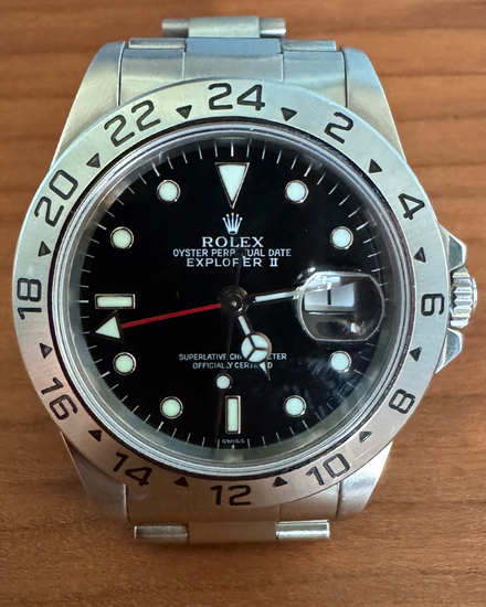 1999 (A Serial) Rolex Explorer II 40MM Black Dial Oyster Bracelet (16570)