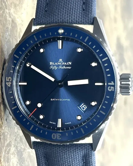 Blancpain Fifty Fathoms Bathyscaphe 43.6MM Blue Dial Textile Strap (5000-0240-O52A)