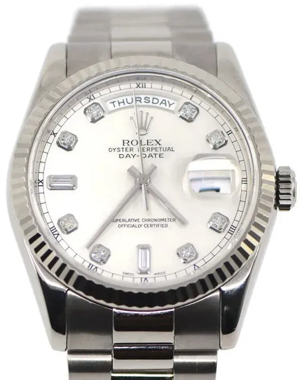 Rolex Day-Date 36MM Silver Dial White Gold President Bracelet (118239)