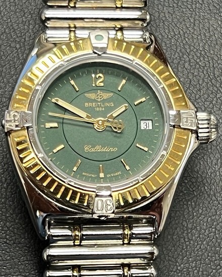 Breitling Callistino Superquartz 28MM Quartz Green Dial Two-Tone Bracelet (D52044)