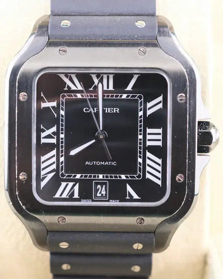 Cartier Santos De Cartier 39.8MM Black Dial Rubber Strap (WSSA0039)