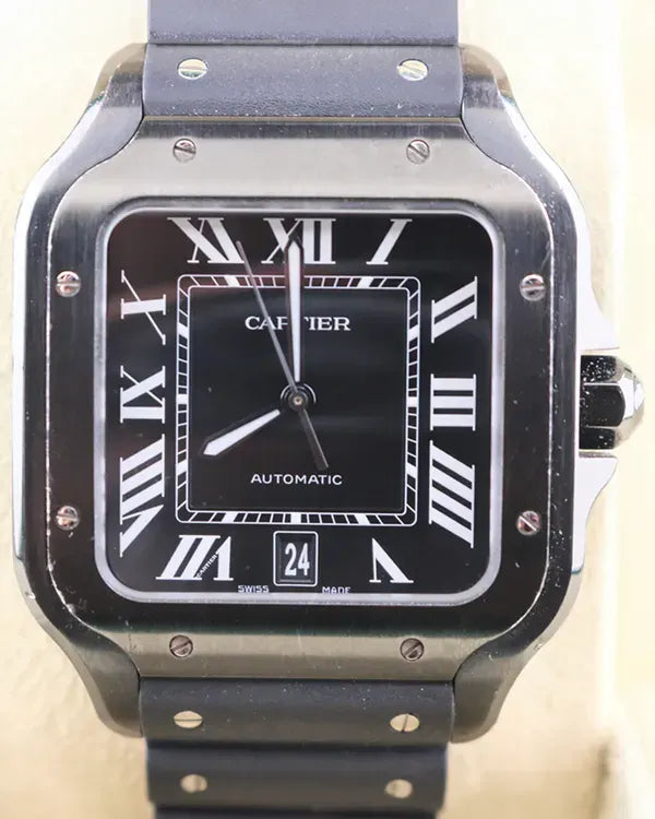 Cartier Santos De Cartier 39.8MM Black Dial Rubber Strap (WSSA0039)