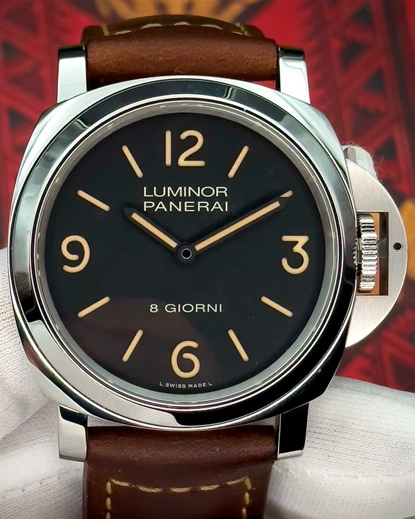 2020 Rare Panerai Luminor 8 Giorni 44MM Black Dial Leather Strap (PAM00914)