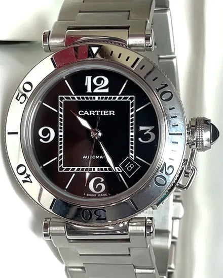 No Reserve - 2007 Cartier Pasha De Cartier Seatimer 40.5MM Black Dial Steel Bracelet (W31077M7)