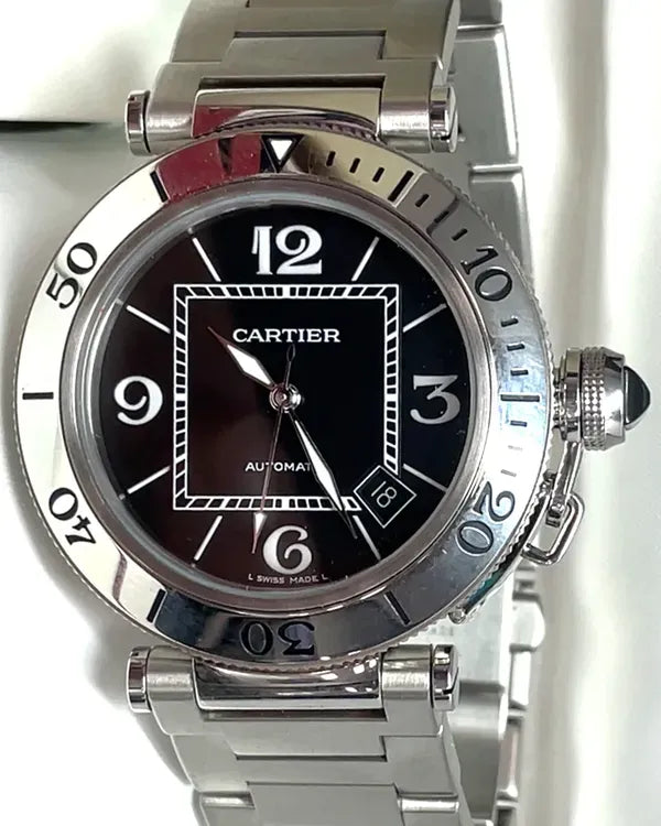 No Reserve - 2007 Cartier Pasha De Cartier Seatimer 40.5MM Black Dial Steel Bracelet (W31077M7)