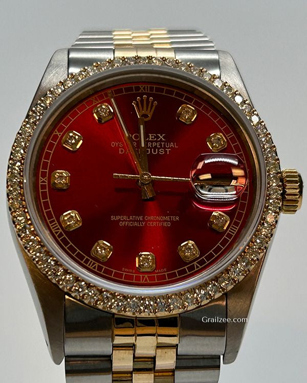 Rolex Datejust 36MM Aftermarket Red Dial Two-Tone Jubilee Bracelet (16013)