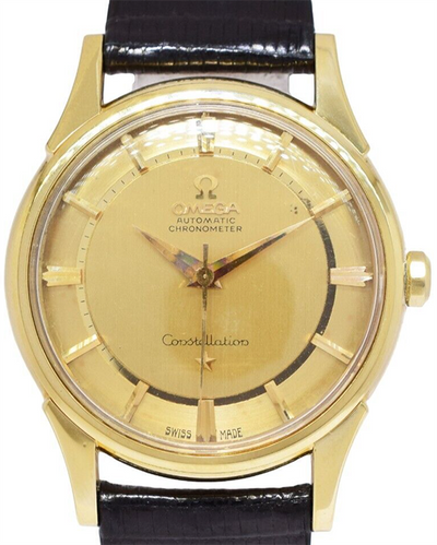 Omega Constellation 34MM Champagne "Pie Pan" Dial Aftermarket Leather Strap (14381/2)