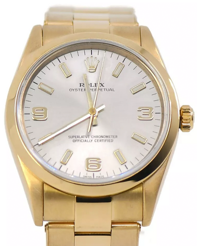 Rolex Oyster Perpetual 34MM Silver Dial Yellow Gold Oyster Bracelet (14208)