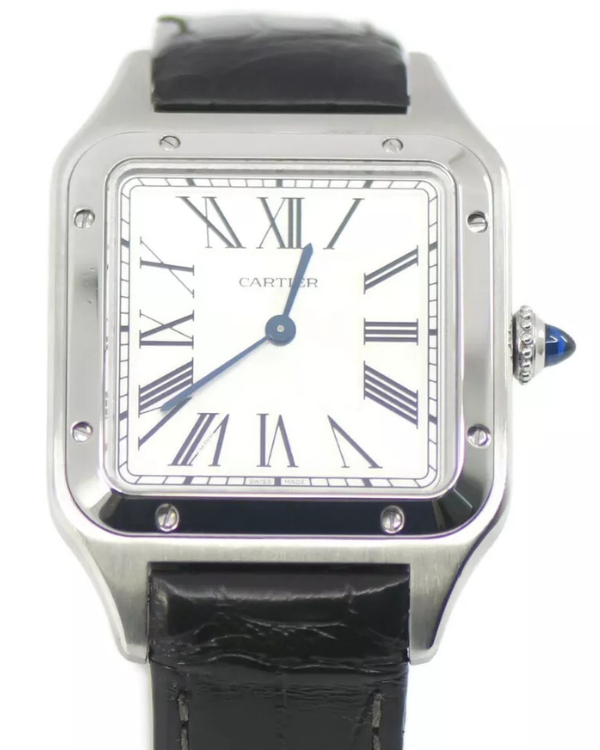 Cartier Santos Dumont 43.5MM Quartz Silver Dial Leather Strap (WSSA0022)