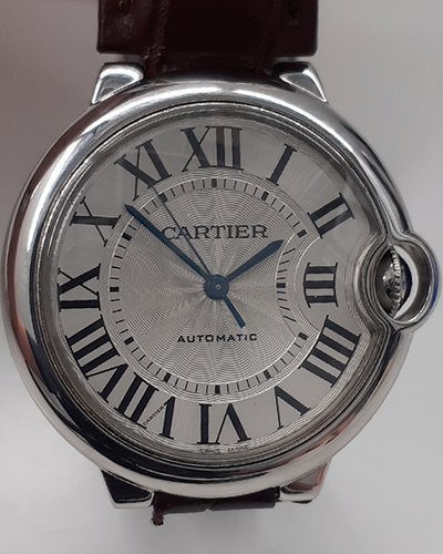 Cartier Ballon Bleu 36MM Silver Dial Leather Strap (3284)