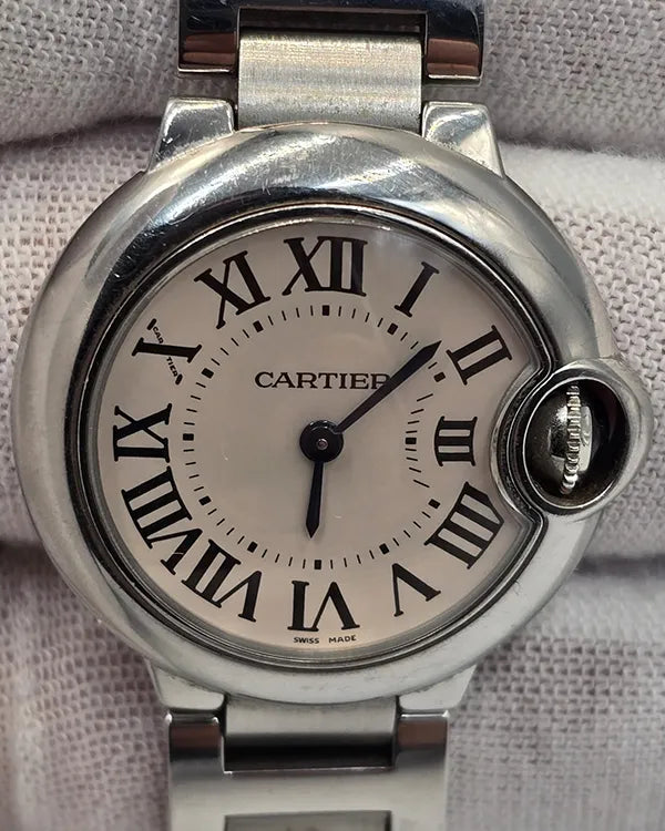 Cartier Ballon Bleu 28MM Quartz Silver Dial Steel Bracelet (W69010Z4)